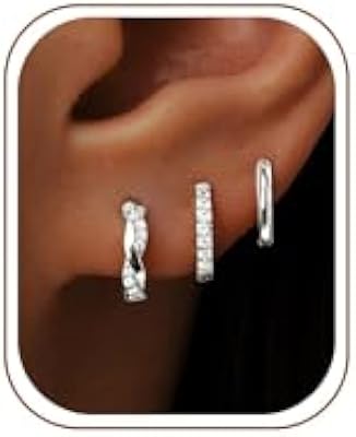 Inerney 925 Sterling Silver Huggie Hoop Earrings Set for Women, Dainty Small Cartilage Hoops Hypoall...