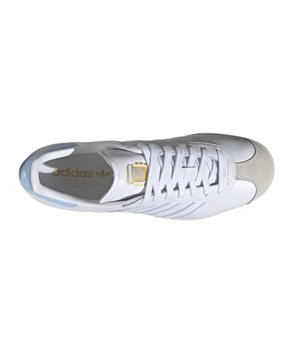 Image of adidas Gazelle National Team Retro Shoe, Cloud White /Glow Blue /Off White, Size 9.5