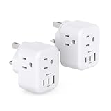 2-Pack US/CA to UK Ireland Travel Plug Adapter, Addtam Type G Power Outlet Adapter with 3 AC Outlets 3 USB(2 USB C), Travel Essentials for USA to Dubai Scotland British London England Hong Kong Irish