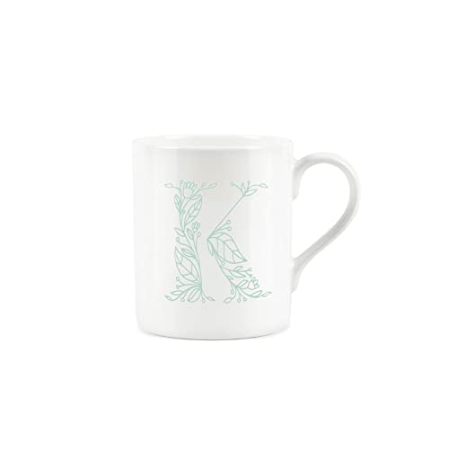 Purely Home Floral Green Letter K Mug - Fine Bone China Small Coffee Tea Mug Present Personalised Initial Gift - Image 2