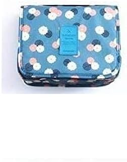 شنطة مستحضرات تجميل مقاومة للماء سهلة الحمل لتخزين وتنظيم ادوات التجميل والسفر - رمادي بطبعات زهور، رمادي, رمادي، بلاستيك