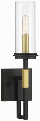 Minka Lavery 3201-781 Hillstone Wall Sconce, 1-Light, 60 Total Watts, 4.75-in H x 16.5-in W, Sand Coal Black and Soft Brass