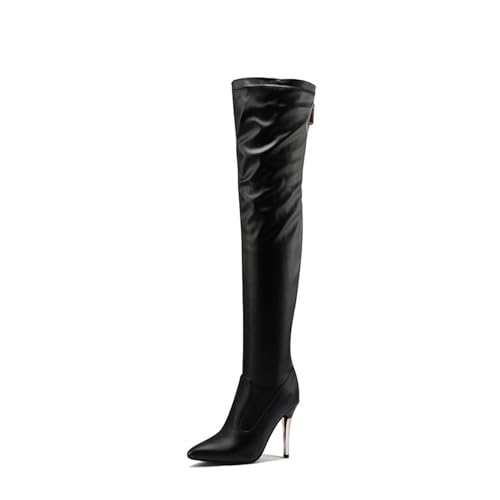Bottes sur le genou pour femmes bout pointu talons aiguilles fermeture éclair