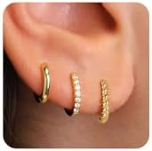 Gold Hoop Earrings Set for Women Trendy 925 Sterling Silver Post Hypoallergenic Earrings Set for Multiple Piercing 14K Gold Plated Dainty Small Diamond Cartilage Huggie Stud Earring Stacks