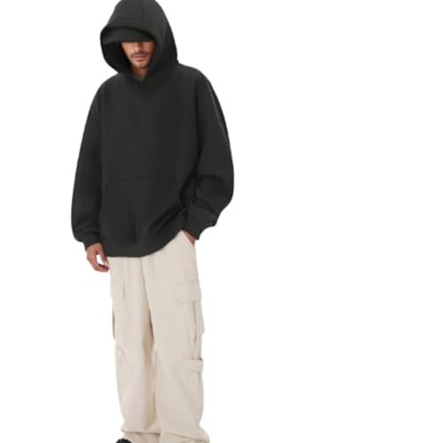 Mens Oversized Hoodies Unisex Long Sleeve Pullover Hooded Sweatshirt Casual baggy fall outfits trendy Fleece Streetwear Black L2
