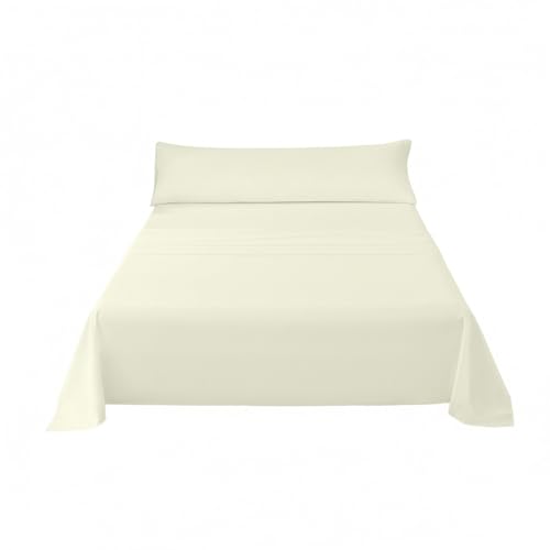 DALINA Juego de Sábanas para Cama 135/140cm Lisa, 3 Piezas Incluye: Sábana Bajera 135x190+30cm, Sábana Encimera 210x260cm y 1 Funda de Almohada 45x150cm - Suave y Fresca, Fácil de Lavar, Blanco Roto