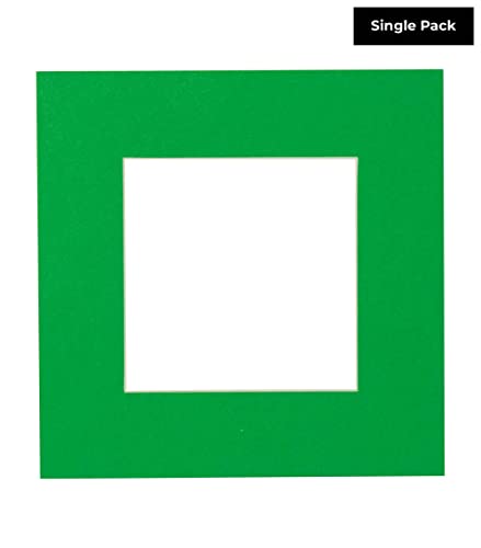 CountryArtHouse Bright Green Acid Free 10x10 Square Picture Frame Mat with White Core Bevel Cut for 6x6 Pictures - Fits 10x10 Frame - Pack of 1 Matboard Show Kit with Acid Free Backing & Clear Bag