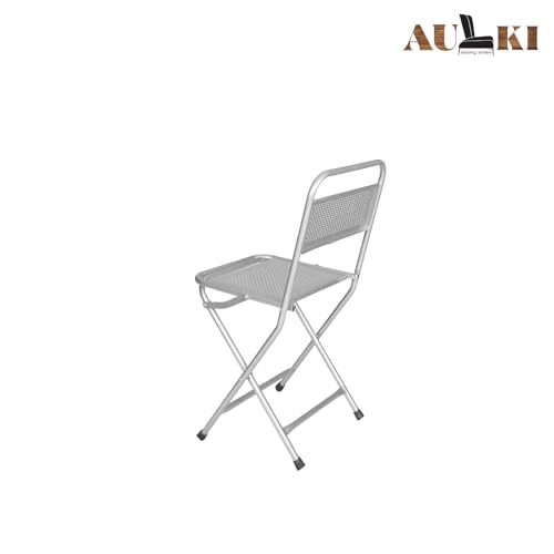Image of Heavy-Duty Metal Folding Chair with Back Support | Portable Iron Chair for Home, Garden, and Outdoor Use | Space-Saving Collapsible Seating for Events & Dining (Silver) PF-05