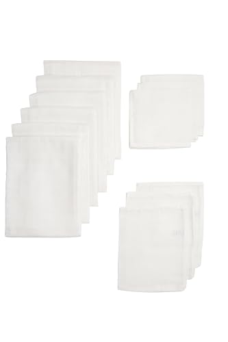 Meyco Baby Uni Starter Set paños de Muselina, 12 Piezas (Juego de pañales, franelas y paños para eructar de Muselina, 100% algodón, absorbentes y de Secado rápido, multifuncionales), Blanco