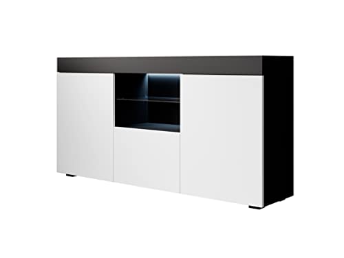 MB Muebles Bonitos | Buffet Bahut Moderne Sefora | Largeur 135 x Hauteur 73 x Profondeur 34 cm | Meuble en mélanine Mate avec éclairage LED | Couleur Noir et Blanc