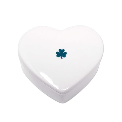 Susabella - Baptism Gift, First Communion Gift, or Confirmation Gift, Handmade Heart Ceramic Keepsake Box with Irish Blessing and Shamrock in Green