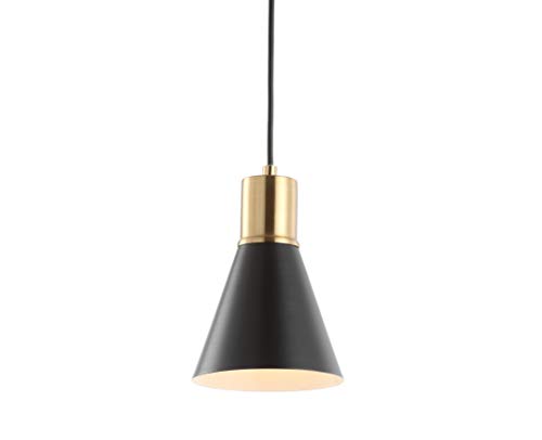Image of JONATHAN Y Apollo Mid-Century 1-Light Pendant 6 inch, Black /Brass Gold | Modern, Adjustable Height, Metal Cone Shade, Kitchen Island, Hallway, UL Listed, Slope-Compatible, LED Bulb Included