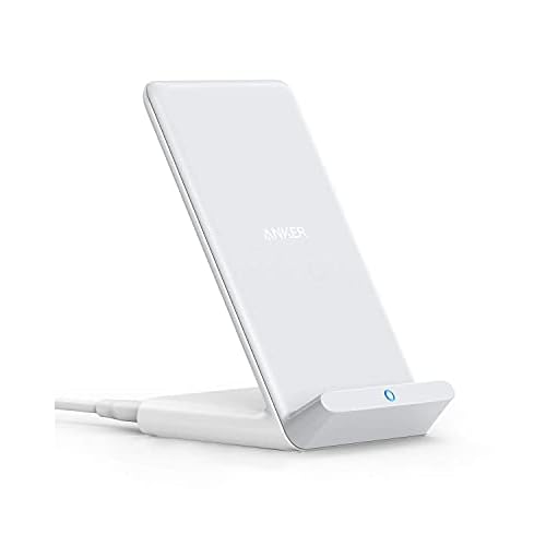 Anker 313 Wireless Charger (Stand), Qi-Certified for iPhone 17/17 Pro/17 Pro Max/16/15/14/13, 10W Fast-Charging Galaxy S23 S22 S21(No AC Adapter) White