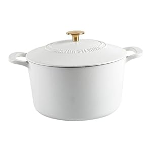 MARTHA STEWART Gatwick 7 QT Enamel Cast Iron Dutch Oven, Matte White, White Matte