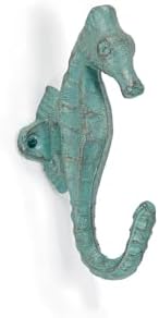 Abbott Collection Cast Iron Seahorse Wall Hook, Light Green (5" H) image 3