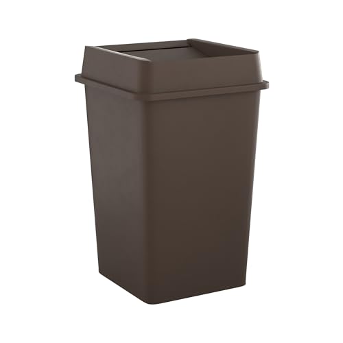 Image of Square Commercial Trash Can (Trash Can with Lid, Brown, 35 Gallon)