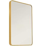 Gold Bathroom Mirror 22"x28" for Wall - Rectangular Aluminum Metal Frame with Round Corners - Wal...