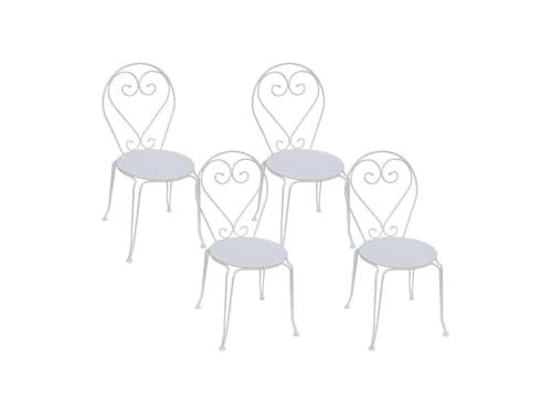 Vente-unique - Lot de 4 chaises de Jardin empilables en métal façon Fer forgé - Blanc - GUERMANTES de MYLIA