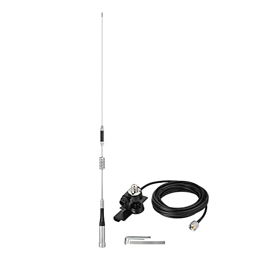 Bingfu Vehicle Ham Radio Mobile Radio Antenna VHF UHF 136-174MHz 400-470MHz Car Truck Amateur Radio Two Way Radio Soft Whip Antenna with Lip Mount Fixed Bracket PL259 Male 5m 16.5 feet RG58 Cable