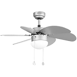 Ventilador Faro Palao Faro Barcelona 33186 - PALAO Ventilador de techo con luz (bombilla no incluida), 40W, acero, palas de madera mdf y difusor de cristal opal, color gris