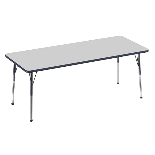 FDP 30" x 72" Rectangle Table with Ball Glide Legs - Gray/Navy, 10028-GYNV