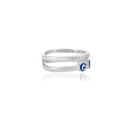 Image of American Diamond Evil Eye Open Ring for Women, Adjustable Blue Double Band Ring, Gift for Her