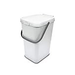 Addis 519227 Kitchen Recycling & General Storage bin 18 litres Stackable Food Waste Organiser Caddy with Clip lock lid & carrying Handle, White & Grey