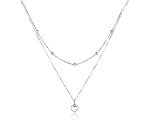 Collier double cœur en argent 925 minimaliste pour femme