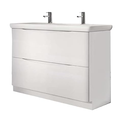 Go Bathrooms White Gloss Two Drawer Eaton 1200mm Bathroom Vanity Unit With Resin Wash Basin Cover