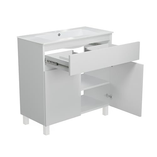 paplinskimoebel - Waschbecken mit Unterschrank 80 cm Breit Ariza Sink, Hängend oder Stehend, Waschtisch mit Unterschrank für Badezimmer, Waschbeckenunterschrank Weiß Hochglanz Front