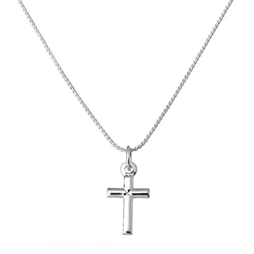 jewellerybox Small Plain Sterling Silver Cross Pendant on 16 Inches Chain