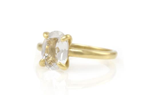 Bagues en cristal pour femmes : bague de fiançailles solitaire en quartz clair fait main