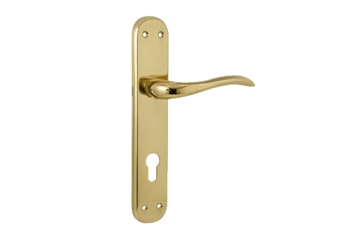 Tesa Assa Abloy MOS0L885LP Juego De Manillas De Placa Larga Modelo Oslo Latón Pulido Con Bocallave a 85 mm Entrada