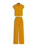Best Summer Wedding Guest Dresses for Women Over 50: Elegant, Comfortable Options for 2026 22 PRETTYGARDEN Womens 2 Piece sets Summer Cap Sleeve Tops Palazzo Pants Dressy Casual Vacation Travel Outfits Tracksuits(Yellow,Small)