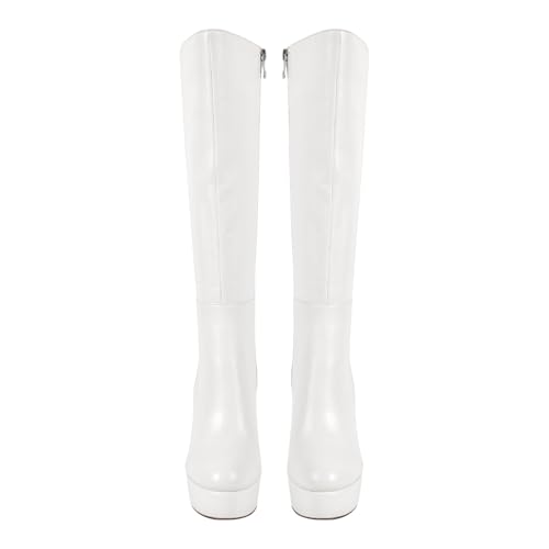 Women's Platform Knee High Boots Solid Color Side Zipper Block High Heels2