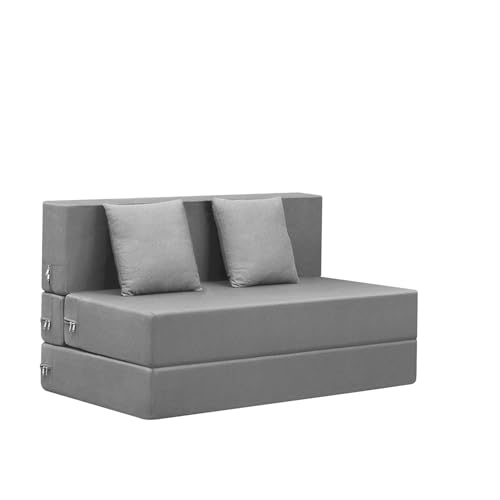 Image of Convertible Sofa Cum Bed | Foldable Two Seater, 4 X 6 Ft Sofa Bed| with Cushion Jute Fabric Perfect for Living Rooms & Guest Room - Grey Color