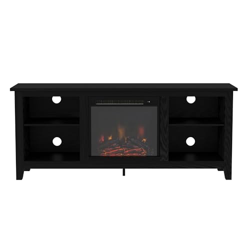 Walker Edison Wren Classic 4 Cubby Fireplace TV Stand for TVs up to 65 Inches, 58 Inch, Black - Thumbnail 2