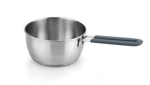 BRA Master | Cazo 16 cm, acero inoxidable, Sin Antiadherente, Sin PFOA, Full Induction, Apta para todo tipo de Cocinas, Asas acero inoxidable recubiertas de Silicona