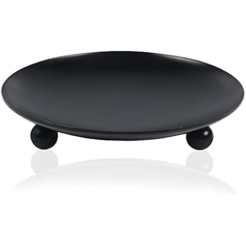 Candle Holder Traditional Candle Plate Pillar Candle Dish Candlestick Round Votive Candle Tray, Metal Black Cover