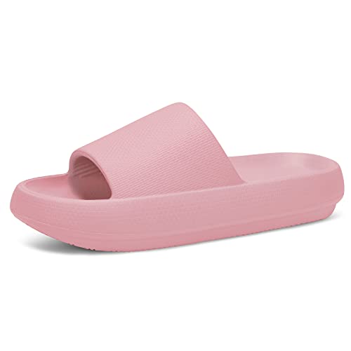 Image of welltree Slides for Women Men Pillow Slippers Non-Slip Bathroom Shower Sandals Soft Thick Sole Indoor and Outdoor Slides