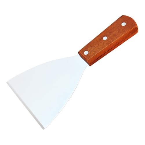 CIYODO Non-slip Wooden Handle Stainless Steel Scrapers Large 22x10cm Small 21x7.5cm Versatile for Cake Pizza Steak Pancake