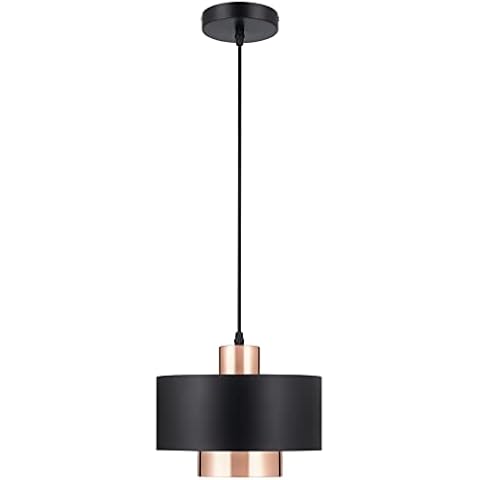 Industrial Round Modern Ceiling Pendant Light Metal Drum Lampshade Hanging Lamp Elegant Semi-Flush Mount Suspended Chandelier Light Fixture (Matte Black and Rose Gold) Cover