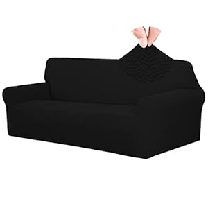 Easy Going Stretch Jacquard Couch Cover 1 Piece Soft Sofa Cover Sofa Slipcover with Anti Slip Foams Washable Furniture Protector for Kids Pets Sofa Black
