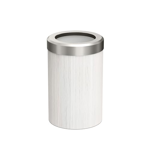 Image of Gatco Small Bathroom Trash Can with Lid, Round 3 Gallon Wastebasket, Under Sink, White Oak with Satin Nickel, for Bathroom, Bedroom, Office (1932SN)