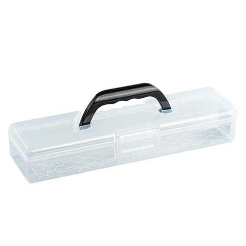 Image of Plastic Storage Container with Lid, Clear Craft Tool Art Supply Sewing Organizer Box with Handle, Small Storage Bin for Paint Brush, Pencils, Crayon, Toys, Ribbons (S 13.19 x 3.62 x 2.3 in)