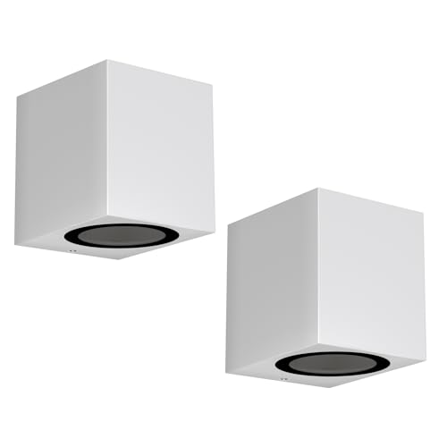 ledscom.de 2 x Wall Light ALSE for Outdoors, IP54, Downlight, White matt, Angular, 1x GU10 max. 35W