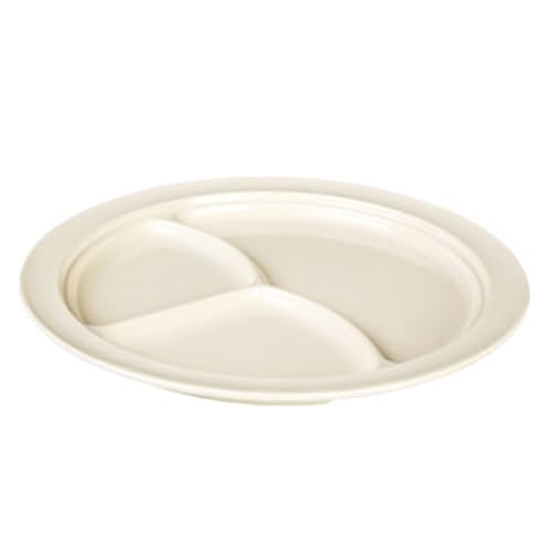 FSE NS703T Compartment Plate, 10-1/4" Dia., Round, 3-Wells, Break-Resistant, Dishwasher Safe, BPA Free, Melamine, NuStone Tan, NSF, Pack of 12