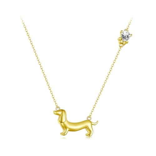 Qings Collar Colgante de Perro Salchicha para Mujer de Plata de Ley 925 Perro Animales Regalos de Joyería para Amantes de los Perros,Oro