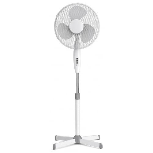 Knight 16 Pedestal Stand Fan | 1.4m Height Adjustment | 3 Speed | Oscillation & Tilting Head | Extra Wide Cross Base | Powerful Electrical Fan For Home & Office - White.