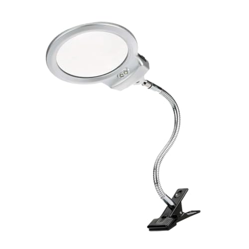 ANDRESLAD Lámpara LED de Escritorio con Lupa y Clip Cuello Flexible para Lectura y Trabajo Casa u Oficina Luz de Aumento Portátil sin Batería